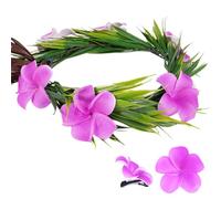 KorViSHOW Pink Hawaiian Flower Headband - 2 Pieces Hawaiian Flower Hair Clips Artificial Tropical Flower Headpiece Plumeria Hair Accessories for Women Luau Party Summer Beach Pool Decorations