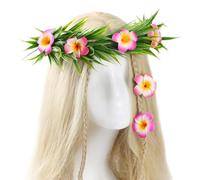KorViSHOW Pink Tropical Hawaiian Headband - 2 Pieces Hawaiian Flower Hair Clips Artificial Tropical Flower Headpiece Plumeria Accessories Sets Bridal Women Maternity Wedding Halloween Party Beach…