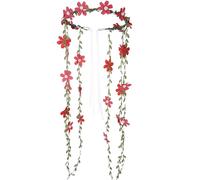KorViSHOW Red Fairy Flower Crown Headpiece, Bohemian Vine Flower Headband with Daisy Floral, Handmade Forest Woodland Floral Headband for Women Renaissance Party Cosplay Costume Hair Accessories