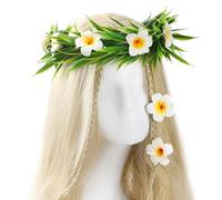 KorViSHOW White Tropical Hawaiian Headband - Tropical Floral Headband 2PCS Hawaiian Hair Clip Plumeria Hair Accessories Sets Women Pregnant Leis for Luau Party Hawaiian Birthday Party Decorations