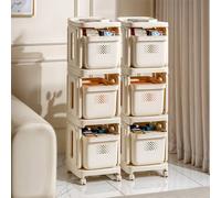 KORVIXA 3-Basket Trolley Multi-Purpose Basket Storage Trolley in Beige | Size: 0.6m2 KORVIXA Beige 0.6m2