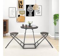 KORVIXA 3-Pc Modern Round Table & Stool Set Foldable Bar Table 2 Stools in Brown | Size: 100 cm x 100 cm KORVIXA Brown 100 cm x 100 cm