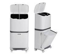 KORVIXA 48 Litre Mobile Recycling Pedal Bin in White | Size: 100 cm x 15 cm KORVIXA White 100 cm x 15 cm