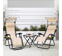 KORVIXA Beige Zero Gravity Chairs Reclining 3pcs Portable Sun Lounger Table in Cream | Size: 0.6m2 KORVIXA Cream 0.6m2