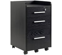 KORVIXA Black 3 Drawer Mobile Filing Cabinet, Lockable File Cabinet | Size: 100 cm x 100 cm KORVIXA Black 100 cm x 100 cm