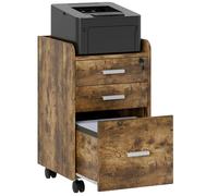 KORVIXA Rustic Brown 3 Drawer Mobile Filing Cabinet, Lockable File Cabinet | Size: 100 cm KORVIXA Brown 100 cm