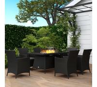 Kos 7 Piece Outdoor Rattan Garden Furniture with Fire Pit Table - Black