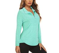 Koscacy Long Sleeve V Neck Half Zip Golf Pullover for Ladies Gym Training Outdoor Sports Workout Tennis Top, Purple Geometry, Green a, M