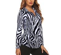 Koscacy Long Sleeve V Neck Half Zip Golf Pullover for Ladies Gym Training Outdoor Sports Workout Tennis Top, Zebra Print, XL