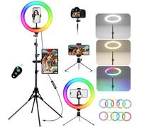 KOSCHEAL 12 inch LED Ring Light with Tripod Stand & Phone Holder Tall 70'', Ringlight with Remote, Dimmable White/RGB Mode, Selfie Circle light for Phone Camera Filming Makeup Streaming