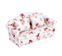 KOSDFOGE Dollhouse Accessories Flower Pattern Mini Furniture Double Sofa Toy for 1/12 Scale Dollhouse Mini Double Sofa Wood Cloth #1#2 13.5 * 6.3 * 6.6cm (Large flower clusters)