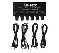 KOSDFOGE Stereo Dual Channel Audio Splitter 4 In 2 Out Mixer Ground Noise Isolation Amplifier With Cable