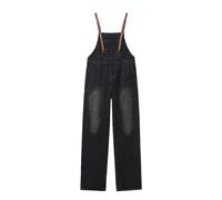 KOSFESFJHD American Vintage Denim Overalls Women's Spring Autumn Loose Fit Straight Leg Wide Leg Pants-Black-Large