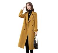KOSFESFJHD Double-sided cashmere coat for women autumn and winter mid-length over-the-knee coat-yellow-Medium