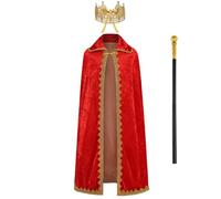 Kosgraiy Kids King Costume,King Costume Crown Robe Scepter,Halloween Costumes,Kings Cape with Collar and Gold trim,3pcs,Size M/43inch