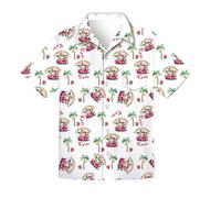 Kosgraiy Men Christmas Shirt Hawaiian Christmas Short Sleeve Button Down Shirts for Men Funny Santa Flamingo Shirts,Mens Casual Xmas Hawaiian Vacation Shirt,White,XL