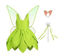 Kosgraiy Tinkerbell Costume for Girls,Toddler Girls Fairy Dress with Pixie Elf Ears and Wings,Princess Dress Halloween Fairy Dress Up,5-6Years