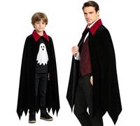 Kosgraiy Vampire Cape,Black Velvet Cloak with Collar Halloween Costume | Kids & Adult Vampire Costume Cape Stand Collar,Dracula Devil Cape,Halloween,Medieval Renaissance Masquerade Cosplay Dress Up