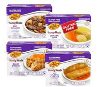 Kosher for Passover Gluten Free Meals, Matzo Ball Chicken Soup + Beef Goulash + Roast Chicken + Stuffed Cabbage (4 Pack Variety) MRE Meat Ready to Eat, Prepared Entree Fully Cooked, Shelf Stable Food