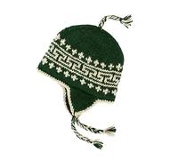 KOSHI Hand Knit Sherpa Wool Hat with Micro Fleece Lining and Ear Flaps, Handmade Winter Toque, Christmas Beanie, Made in Nepal, Dark Green and White, One Size-Large