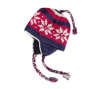 KOSHI Hand Knit Sherpa Wool Unisex Hat with Micro Fleece Lining with Snowflake Pattern - Ear Flaps - Toque - Beanie, Navy Blue, Pink and White, One Size