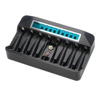 Koshore AA AAA Battery Charger 8 Bay for Ni-MH Ni-CD AA AAA 9V Rechargeable Batteries,AA Battery Charger with Larger LCD Screen,Independent Control AAA Charger -Black