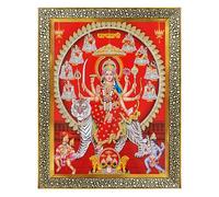 Koshtak Durga Maa/nav Durga on Tiger MATA vaishno Devi pindi roop with Hanuman and bhairavnath Photo Frame with Unbreakable Glass for Wall Hanging/Gift/Temple/puja Room/Home Decor and Worship