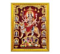 Koshtak Nav Durga Ambe Sherawali With Laxmi Kali Saraswati Photo Frame With Glossy Lamination On Poster With Golden Frame For Puja Room/Temple/Wall Hanging/Gift/Home Decor/Worship Size 30cm x 23 cm…