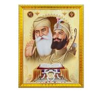 Koshtak Shree Guru Nanak Guru Govind With Guru Granth Sahib Photo Frame With Glossy Lamination On Poster With Golden Frame For Puja Room/Temple/Wall Hanging/Gift/Home Decor/Worship Size 30cm x 23