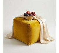 Kosi Atelier Kosiatelier Bean Bag Velvet Footstool Ottomona Cube Pouf Chair Pouffe, Polystyrene Beads Filled - Lemon, 40Cm X 40Cm X 40Cm