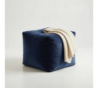 Kosi Atelier Kosiatelier Bean Bag Velvet Footstool Ottomona Cube Pouf Chair Pouffe, Polystyrene Beads Filled - Navy Blue, 40Cm X 40Cm X 40Cm