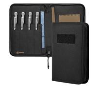 Kosibate Tactical Notebook Cover with Zipper,7.5x5 Inch OCP Military Notebook Cover, Detachable Army Field Tactical Portfolio Organizer with Flag Patch, for Protecting Notes, Book(Black, Cover Only)