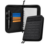 Kosibate Tactical Notebook Padfolio with Zipper, Detachable Refillable 6-Ring A5 Binder&80 Refill Paper, Molle Zip Notebook Cover,Multi-Pocket Organizer for Outdoor, Planners, Field Work,Travel(Black)