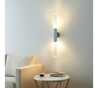 KOSILUM - Trendy Silver Double Lighting Metal and Glass Wall Light - Hita - Warm White Light for Living Room, Bedroom, Kitchen, Hallway - 2 x Max 9 W - GU10 - IP20