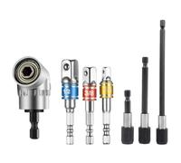 KOSINGNA 105 ° electric screwdriver head corner tool set of 7 pieces, 1 piece 1/4 inch 105 degree right angle bit, 3 pieces 1/4 extension rod bit holder, 3 pieces impact sleeve, square nut, screwdrive