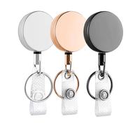 KOSINGNA 3pcs Retractable Badge Holder Metal Card Key Ring Clip and ID Lanyard 60CM Steel We Rope Extendable Durable Belt Reel for Name Tag Card for Doctor/Nurses/Factory Workers/Bus Driver