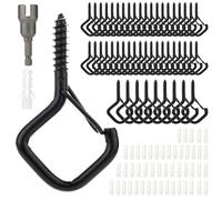KOSINGNA 50 PCS er Hooks with Safety Buckle, Windproof Screw Hooks for Outdoor String Lights, Ceiling Outdoor Hooks for Plants, Lights & Patio Lights, Black