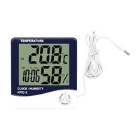 KOSINGNA Digital Hygrometer Indoor Outdoor Temperature Humidity Gauge Backlit LCD Weather Station Alarm Clock with Calendar Hourly Reminder and Max Min Memory HTC-2