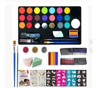 KOSINGNA Professional Face& Body Painting Kit 20 Colors Washable Water Based Paints with 3 Brushes 2 Glitters 2 Gen Sticker Sheets Safe& Face Paint Palette for Cosplay Costume Party Festival Asts Adul