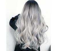 KOSINGNA 's new big wig women's long curly ha black gray gradient color fiber long ha women's factory spot wholesale black + grandma gray
