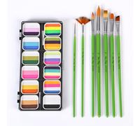 KOSINGNA Watercolor Paint Palette Set 12 Colors Set Professional Face Split Cakes with 6 Paintbrushes Safe& Water Activated Face and Body Painting Makeup Face Paints for