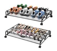 KOSIWU Under Bed Storage With Wheels, 2 Pack Rolling Containers for Shoes, Metal Rack Organizer for Bedroom Organization