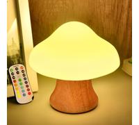 Kosiy Children's Night Light ANGTUO Wooden Mushroom Lamp Silicone LED Bedside Nursery for Baby Breastfeeding Kids Bedroom - 16 Color Changing - 4 Brightness - 4 Light Mode Control by Remote