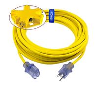 Kosiy Clear Power 50 ft Heavy Duty Outdoor Extension Cord 12/3 SJTW with 5 Outlet Adapter Combo, Yellow, 3 Prong Grounded Plug, CPCO90002