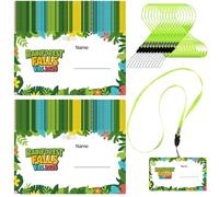 Kosiz 1 Set Vbs 2026 Name Tags with Lanyards Rainforest Falls Name Badges 2 x 3 Inch Christian Bible Label with Activity Rope Craft Kit to Write Vacation Bible Church Summer Camp Supplies