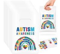 Kosiz 100 Pcs Autism Awareness Plastic Bags with Handle Colorful Puzzle Pieces Autism Awareness Goodie Candy Gift Bags for Event Home Office Party Favors Supplies Decoration, 9.84''x6.5''