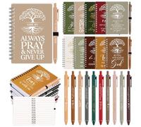 Kosiz 100 Pcs Christian Gift Bulk Prayer Journal Bible Verse Spiral Notebook with Christian Ballpoint Tree of Life Religious Church Gift for Women Men Sunday School Retreat Pastor (Retro Color)