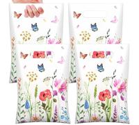 Kosiz 100 Pcs Wild Flower Gift Bags Bulk 6.7 x 9.8 Inches Plastic Wild Floral Treat Candy Goodie Favor Bags with Handles for Spring Summer Birthday Wedding Bridal Shower Floral Party Supplies Decor