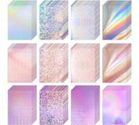 Kosiz 100 Sheets Metallic Holographic Card Stock Shiny Glitter Cardstock Iridescent Mirror Paper 8.5 x 11'' 250 GSM Thick Mixed Color Foil Paper for Scrapbook Letter Poster Craft(Colorful)