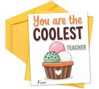 Kosiz 12 Pack Teacher Appreciation Gift Card With envelope Teacher Coffee Gift Card for Teachers Appreciation W nd of Year Graduation Gifts (Ice Cream Style,Yellow)